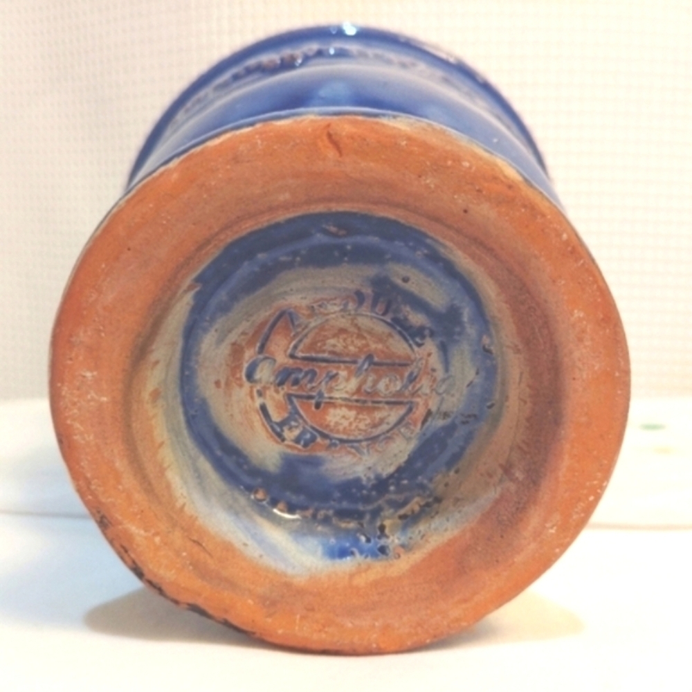 Antique Ampholia Anduze France Planter Urn Cobalt Blue 7" - Picture 7 of 11